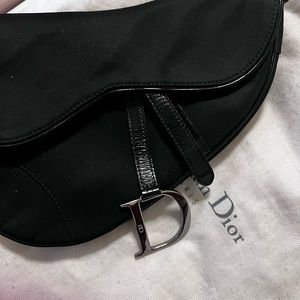 Christian Dior Saddle Bag Canvas and Patent Leather AUTHENTIC